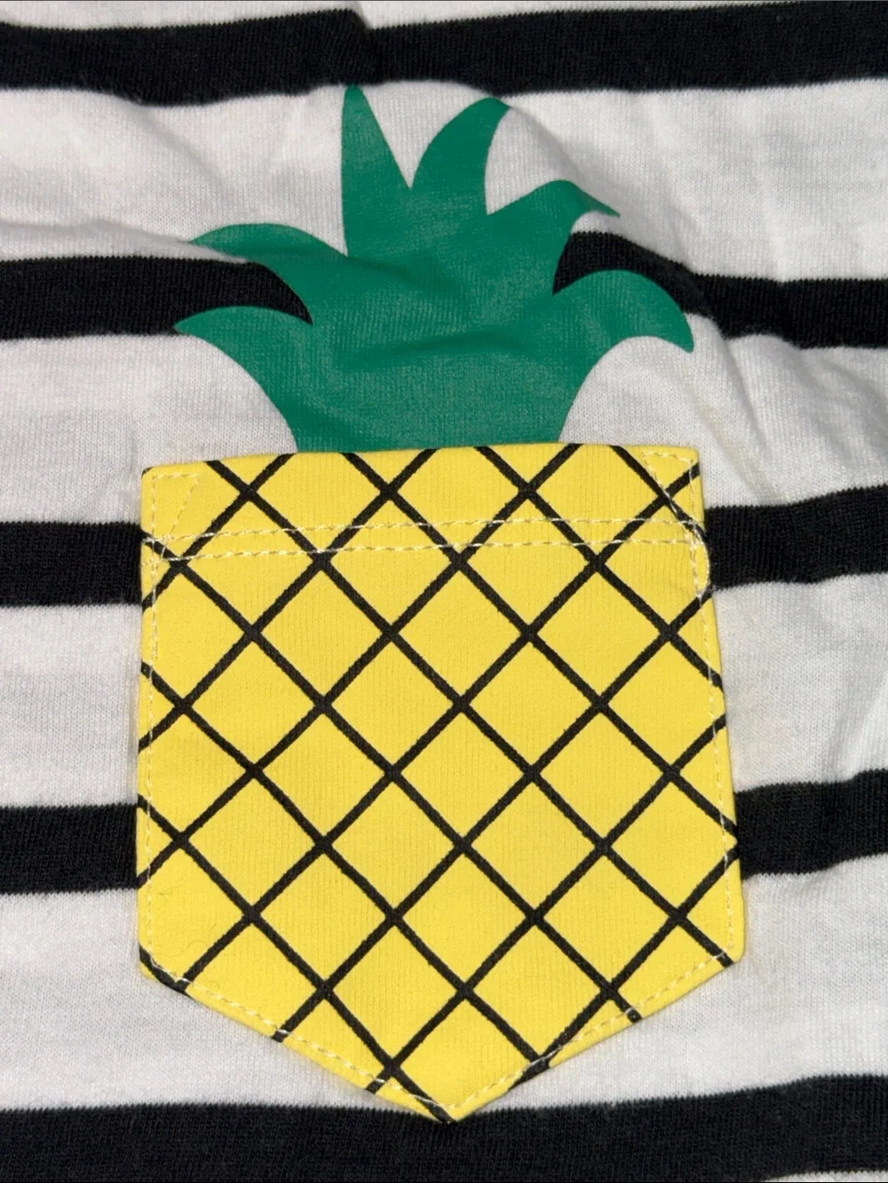 Old Navy Black & White Striped Tee with Yellow Pineapple